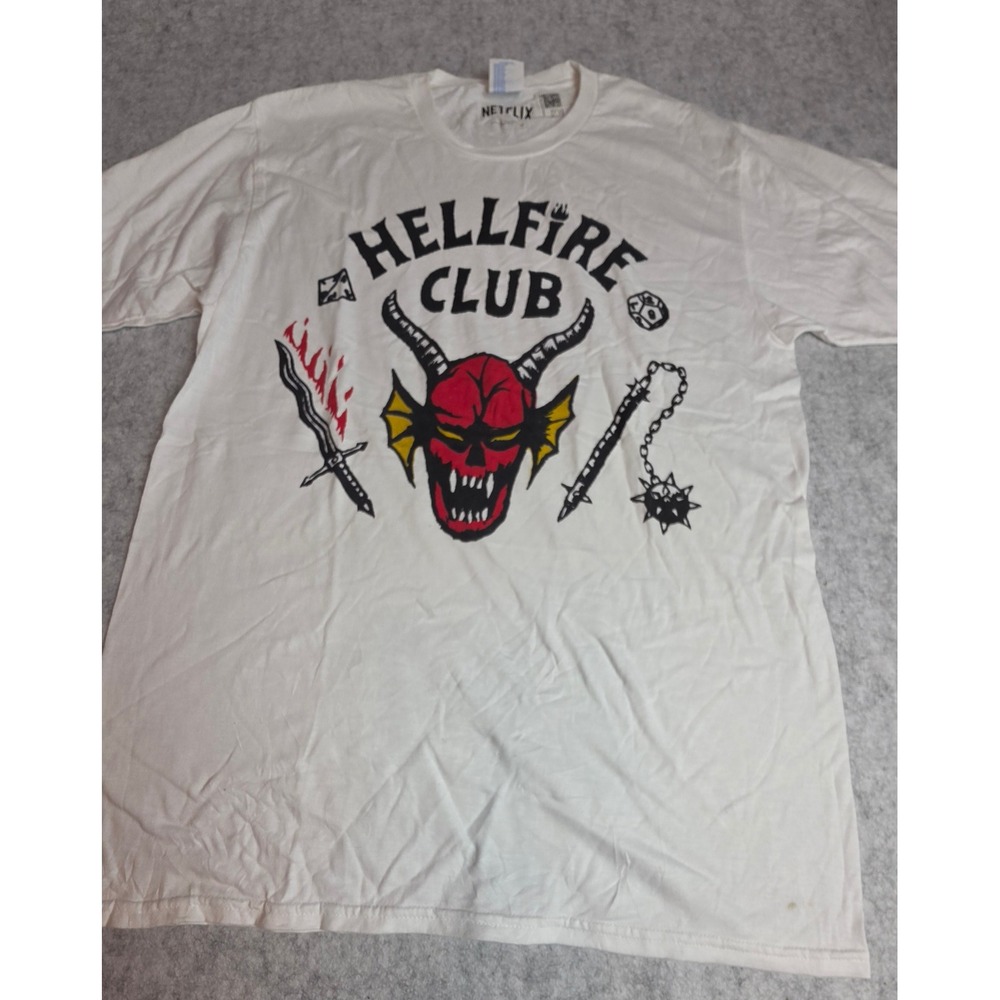 Netflix Stranger Things Hellfire Club Graphic T-Shirt White Mens Large L